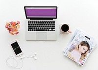 Femininity style workspace on white table