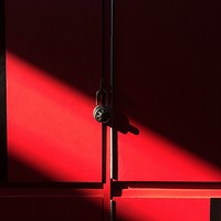 Shaded red locker with a padlock