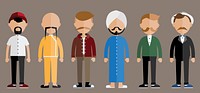 Collection of diverse mustache men prostate cancer awareness campaign graphic illustration