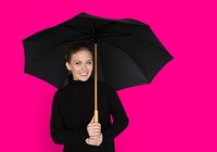Woman Smiling Happiness Umbrella Portrait Concept