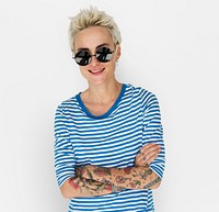 Caucasian Blonde Woman Sunglasses Smile