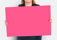 Woman Holding Banner Placard Copy Space Blank