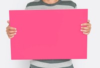 Man Holding Banner Placard Copy Space Blank