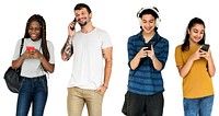 Diverse of Young Adult People Using Mobile Devices Studio Isolated