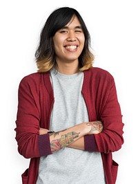 Young asian guy crossed arms smiling portrait