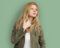 Portrait of Young Adult Blonde Caucasian Woman With Jacket 