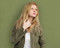 Portrait of Young Adult Blonde Caucasian Woman With Jacket 
