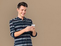 Young Man Using Phone Smile Happy