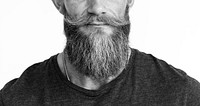 Cropped photo bearded guy casual portrait