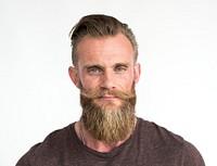 Bearded guy serious face portrait