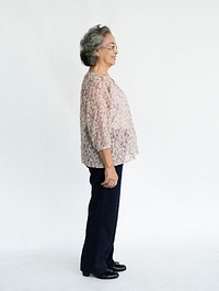 Old lady full body portrait side view