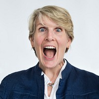 Blonde woman open mouth surprised portrait