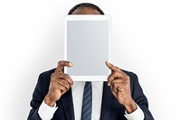 Person Holding Tablet Face Concept