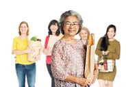 Diversity Women Buy Food Supermarket Studio Isolated