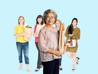 Diversity Women Buy Food Supermarket Studio Isolated