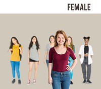 Diversity Young Women Set Gesture Standing Together Studio Isolated