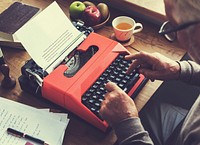 Senior Man Typing Typewriter Vintage Style Concept