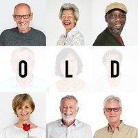 Set of Diversity Senior Adult People Face Expression Studio Collage