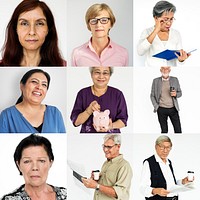 Senior Adult Enjoying Retirement Life Studio Portrait Collage
