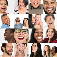 Set of Diversity People Happy Face Expression Emotion Studio Collage