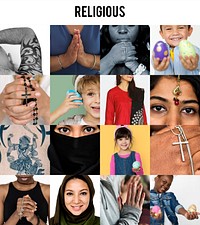 Collage of people with religious belief culture collection