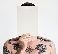 Man Placard Face Covered Copy Space Arts Tattoo Concept