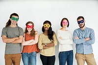 Diverse group of people wearing masks portrait