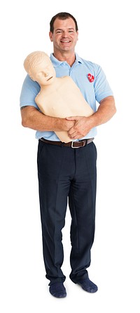 Man Paramedic CPR Dummy Mannequin Medication Concept