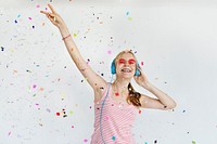 Girl Headphone Music Confetti Happiness Concept