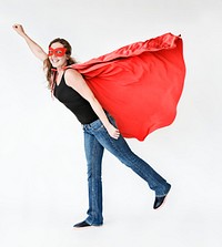 Girl in red superhero costime