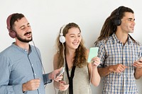 Group of friends listening to music
