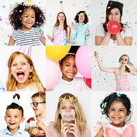 Set of portraits with celebration and happiness concepts