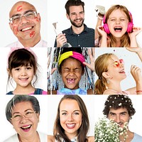Set of portraits with celebration and happiness concepts