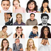 Diversity people set emotional on white background
