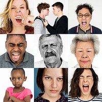 People Mad Angry Feeling Emotion Expression Studio Portrait Collage