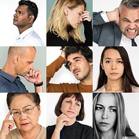 People Stressed Depression Feeling Emotion Expression Studio Portrait Collage