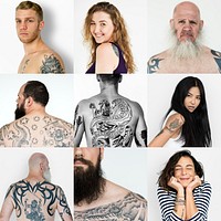 Set of portraits of people with tattoos