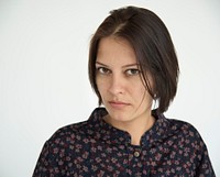 Brunette woman with an angry face