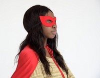 African American girl in superhero costume