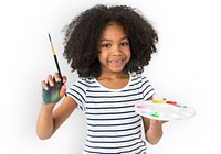 Little Girl Hands Hold Colors Plate Paint