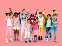 Diversity of Children Playful Cheerful Happiness Studio Isolated