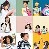 People Set of Diversity Kids Playful Studio Portrait