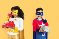 Superhero Kids with Telephone Concept
