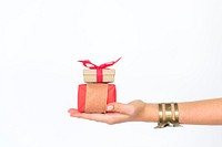 Hand holding a wrapped present