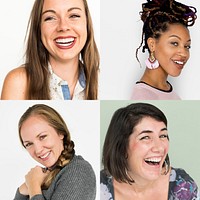 Diversity women smiling happiness expression collection collage
