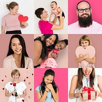 Set of Diversity People with Heart Love Studio Collage