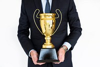 Businessman Celebrate Trophy Success Portrait Concept