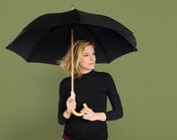 Female Standing Holding Umbrella Concept