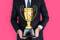 Business Man Holding Trophy Award