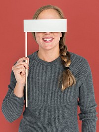 Caucasian Woman Holding Flag Covering Eyes